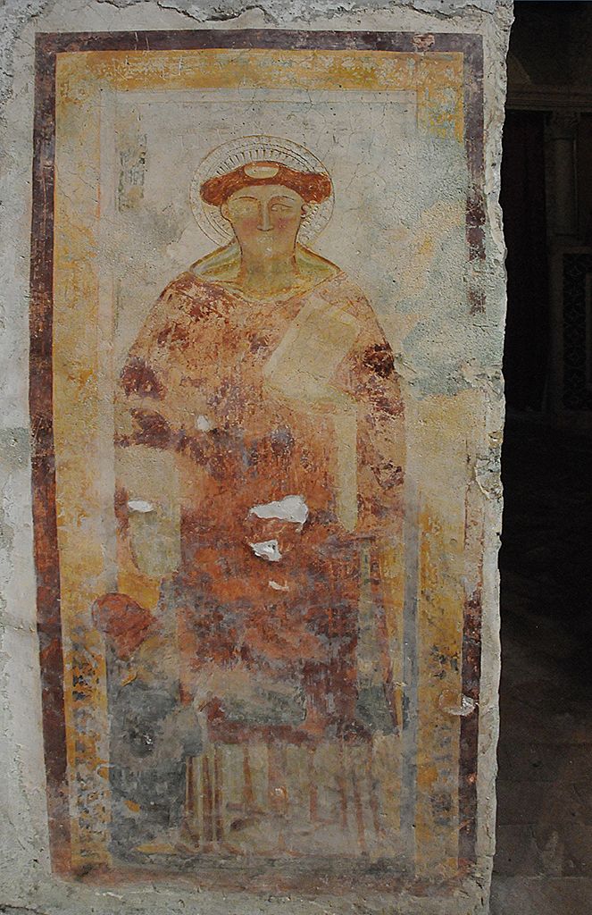 Affresco su un pilastro dell'abbazia di San Giovanni in Argentella — Foto: Silvio sorcini, CC BY-SA 4.0, via Wikimedia Commons